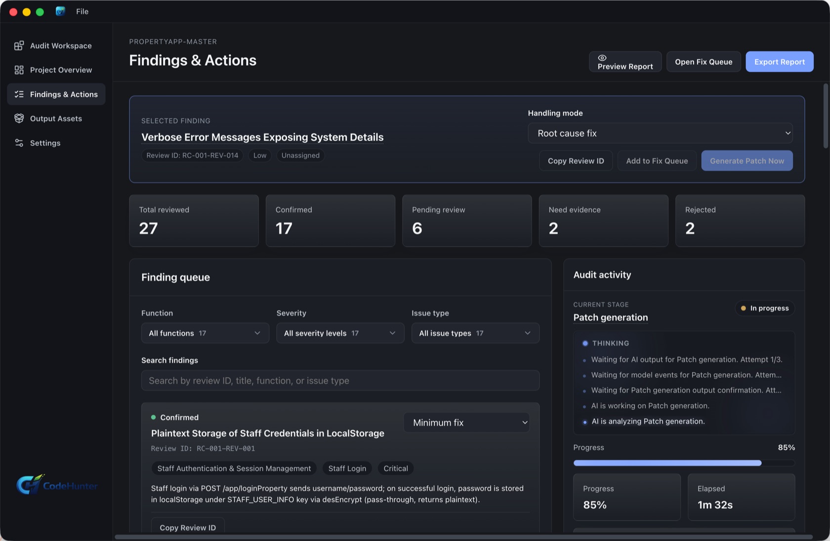 Code Hunter Personal findings center
