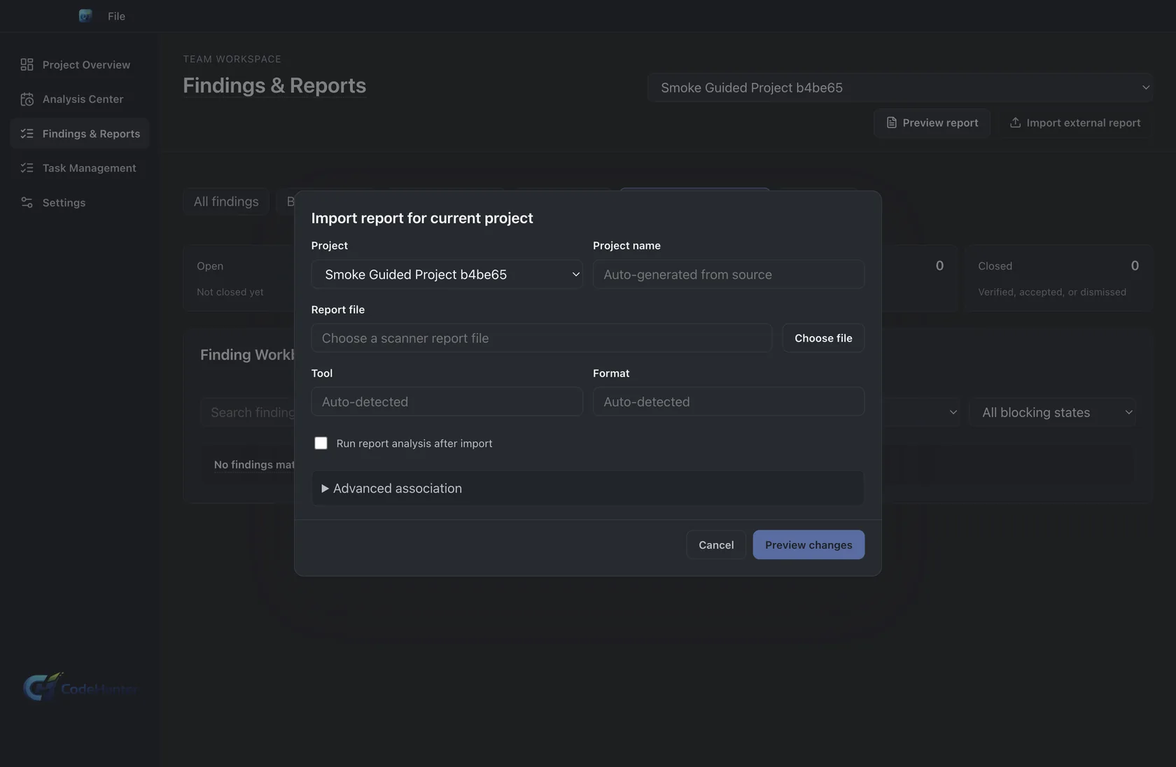 External report import dialog