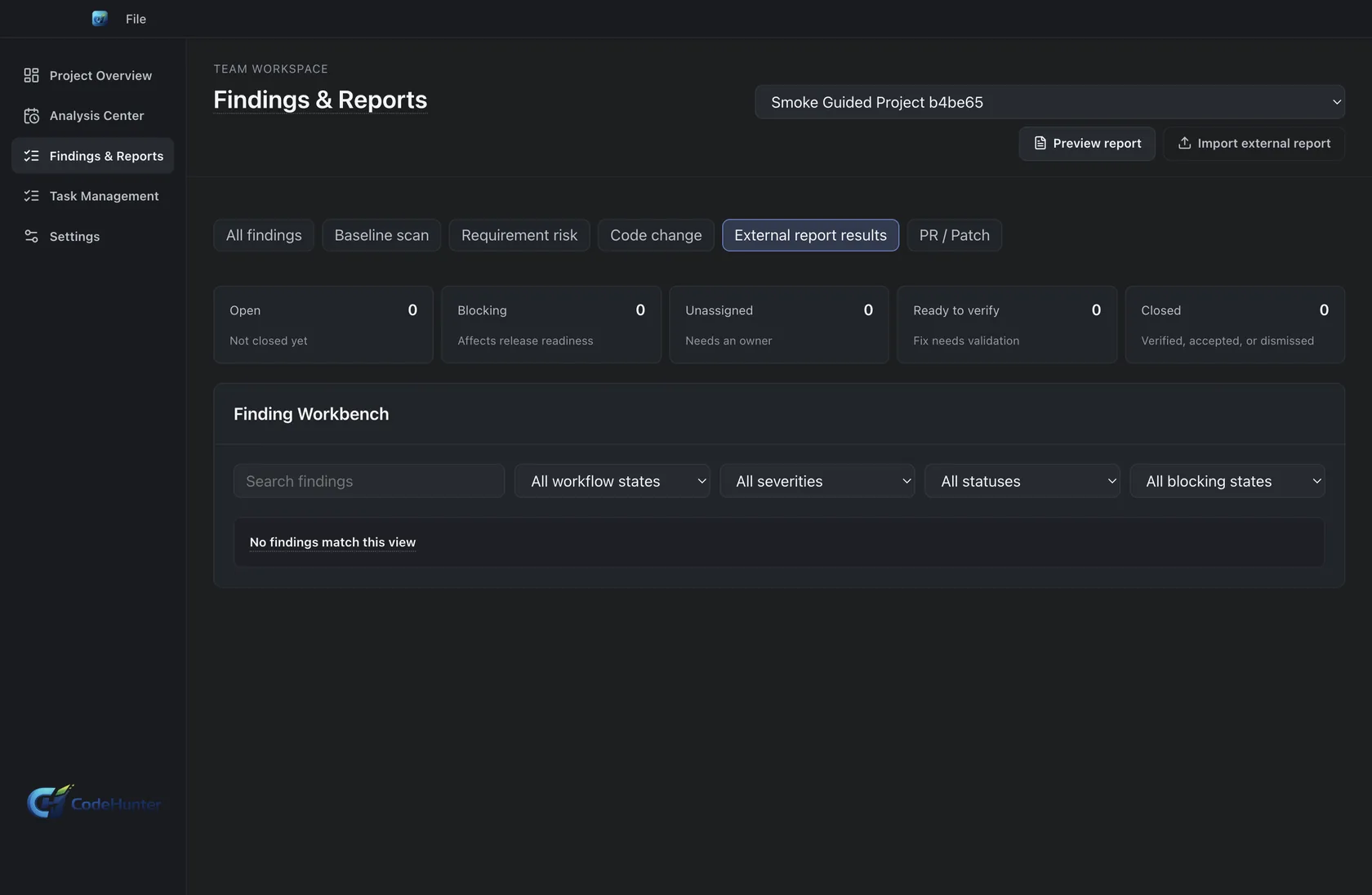 External report results view